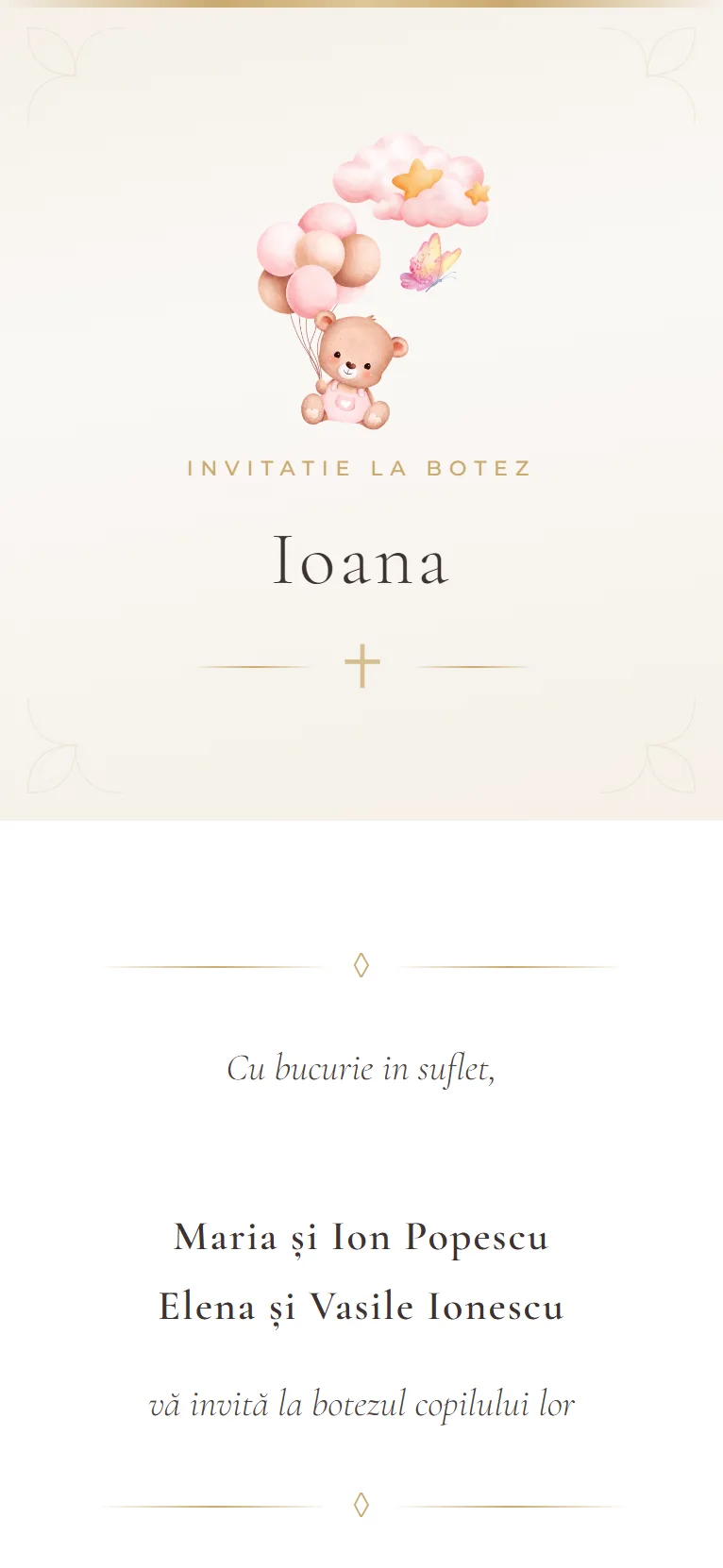 Invitație botez Clasic Elegant