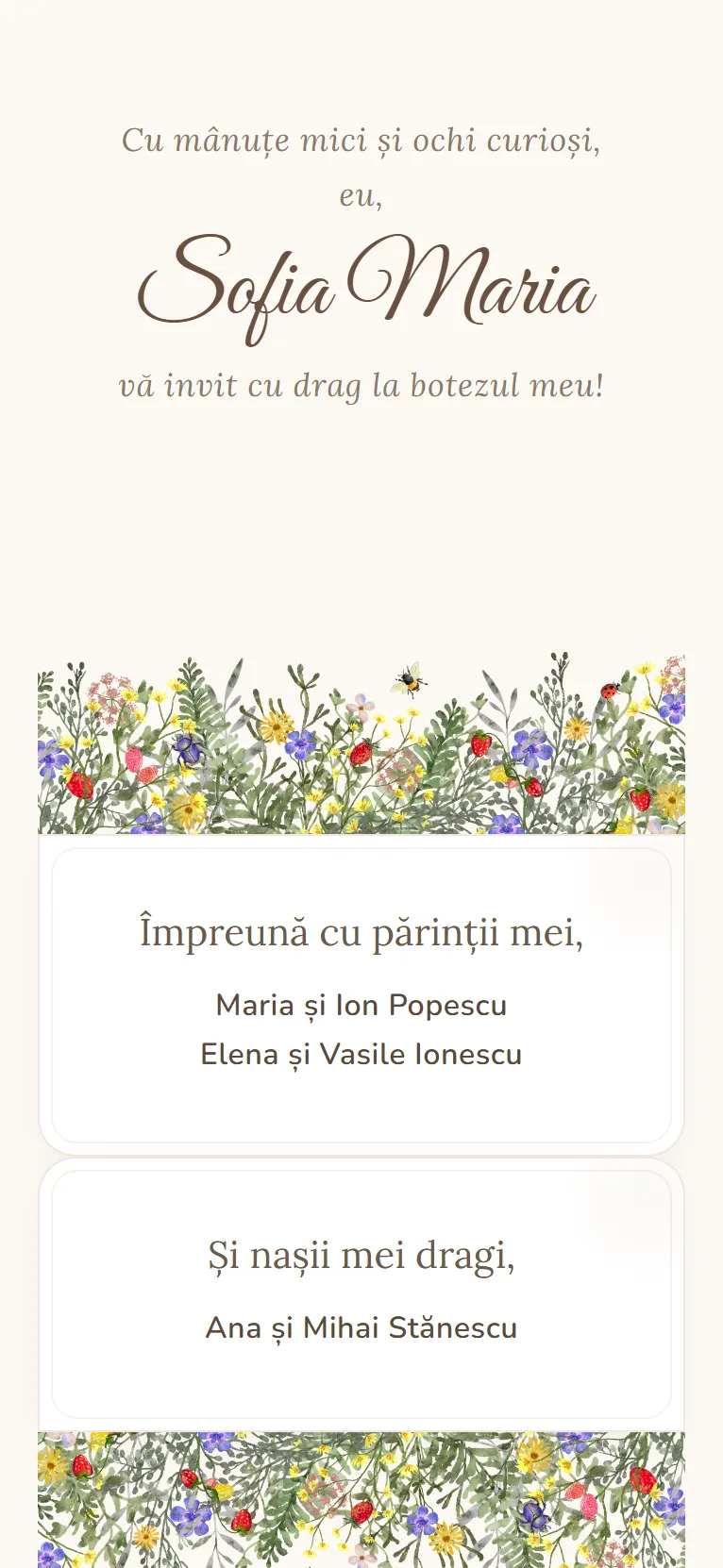 Invitație botez Floral